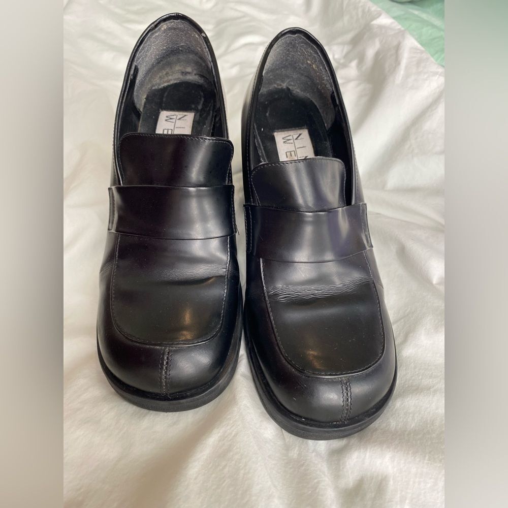 90s Heeled Loafer Black Leather Nine West Shoes - Picture 9 of 9